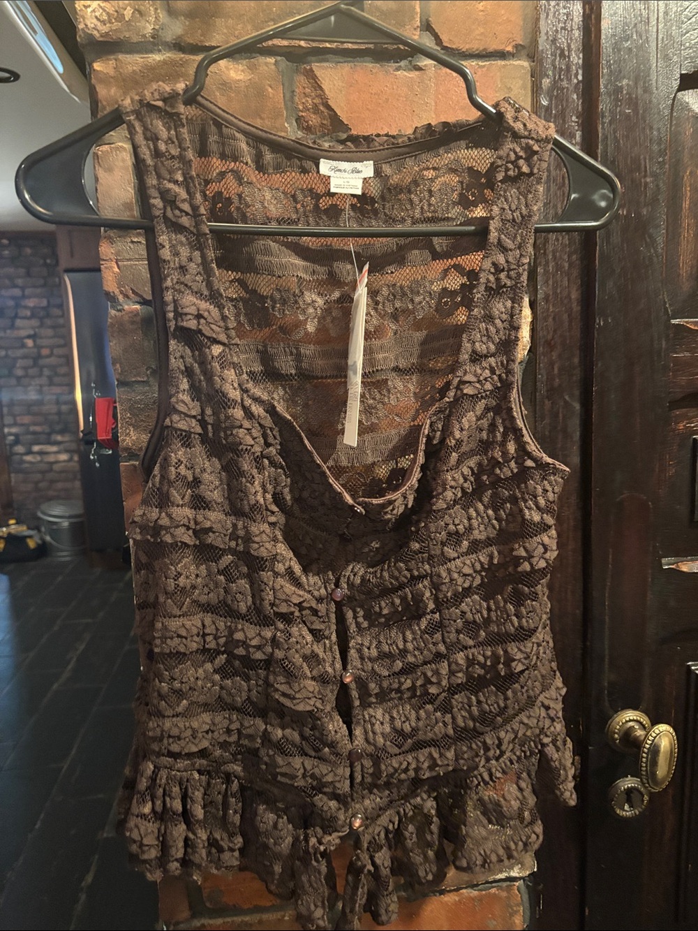 Urban Outfitters Brown Lace Button-Front Sleeveless top